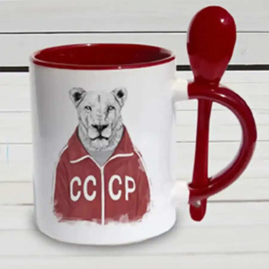 mug taza color con cuchara